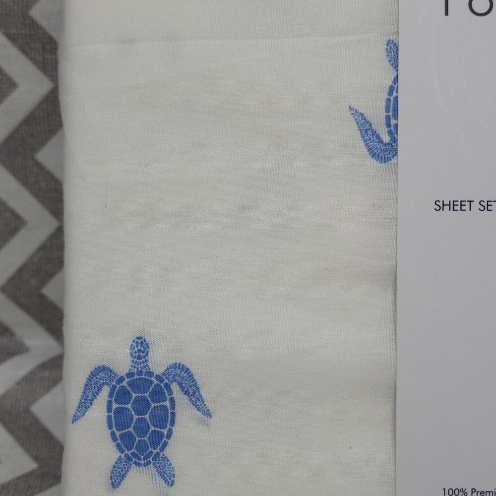 Tommy Hilfiger Cotton Printed FULL/DOUBLE Sheets Set Blue Turtles Lightweight - Picture 8 of 10